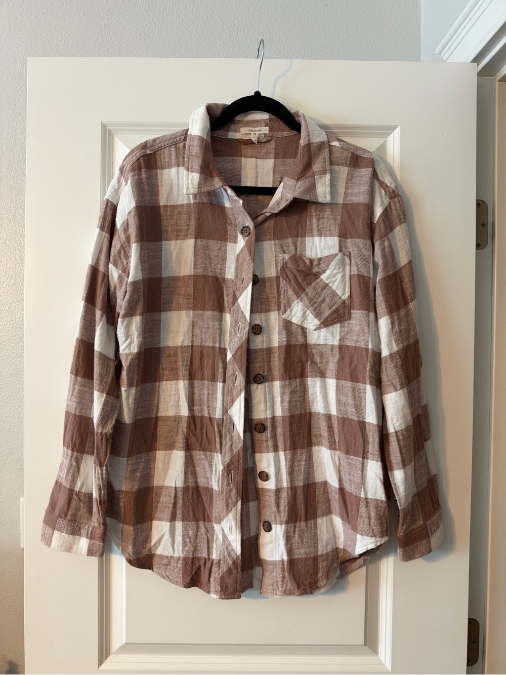 Maurices Brown and White Plaid Flannel Button-Down Shirt